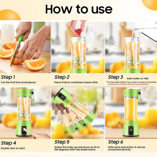 Licuadora de jugos doméstica de 380 ml, mini licuadora eléctrica, licuadora de batidos recargable por USB, licuadora portátil, electrodomésticos para el hogar
