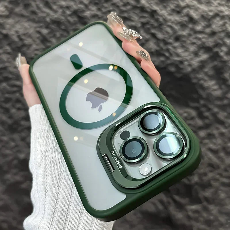 Funda de teléfono magnética de lujo a prueba de golpes para iPhone 16 15 14 13 12 11 Pro Max Plus Pro Funda con soporte de protección de lente de vidrio contraportada