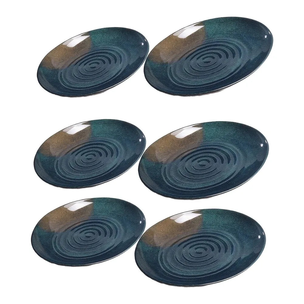 Juego de 6 Platos de Melamina Negros, Platos Planos con Ondas Concéntricas para Servir Platos Fríos, Filetes, para Restaurante, Hogar, Vajilla