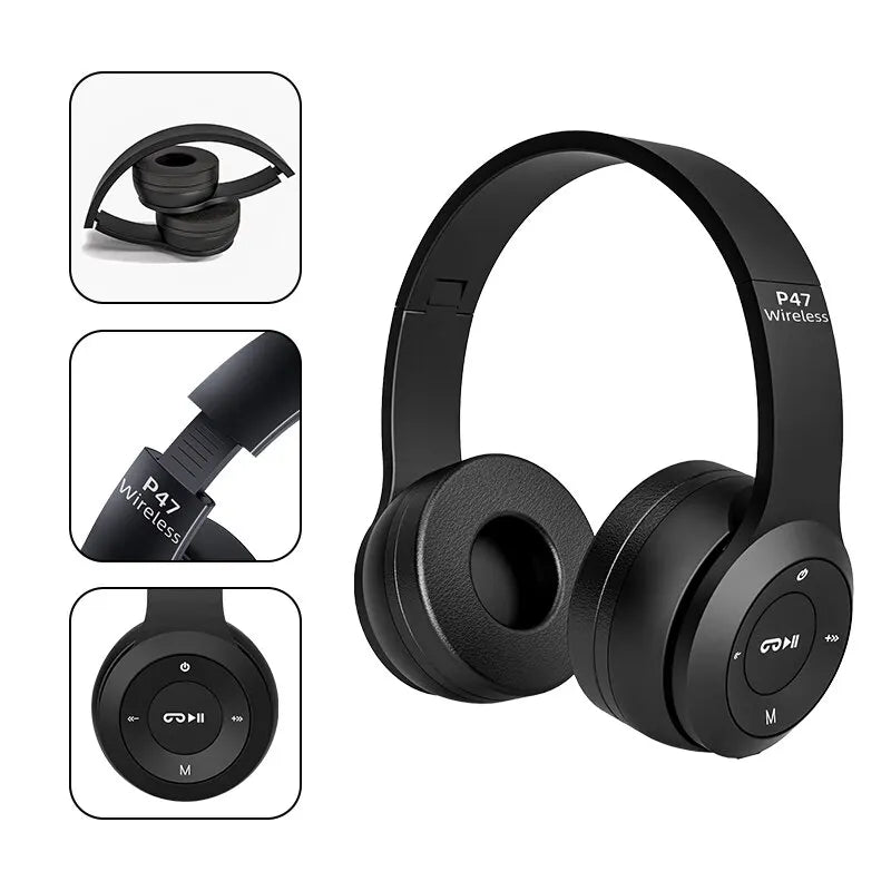 P47 auriculares inalámbricos Bluetooth 5,0 auriculares plegables estéreo HIFI bajo para música juegos chico chica auricular para teléfono inteligente