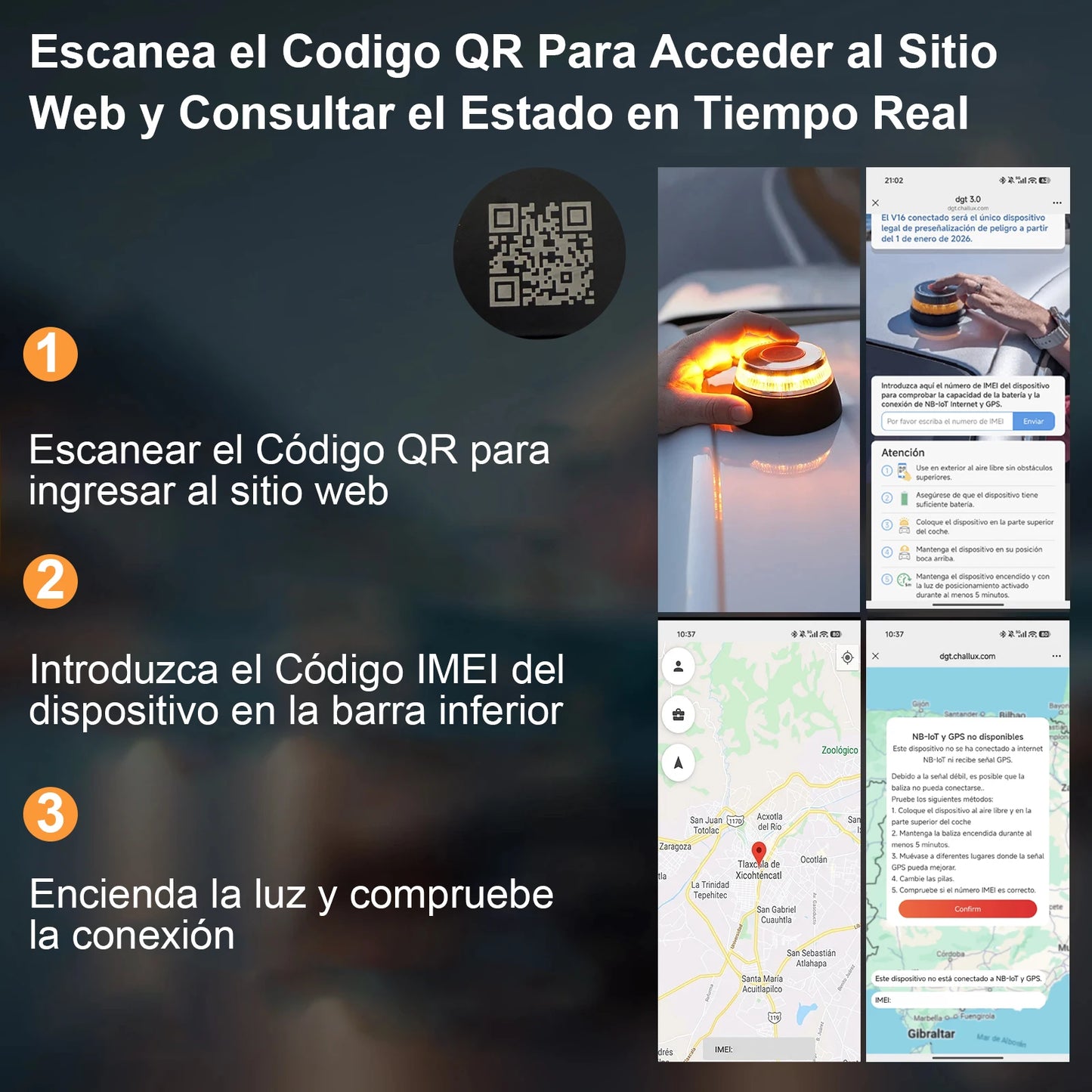 La Luz de Emergencia de Geolocalización V16 DGT 3.0 Está Conectada a La Luz de Emergencia del Vehículo Aprobada Por DGT [Tarjeta Sim  Paquete De Datos VáLidos Hasta 2038]