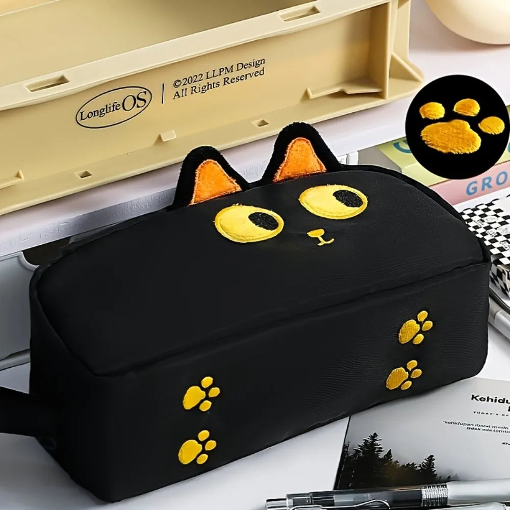 Lindo estuche para lápices de gato negro 3D, útiles escolares de poliéster de gran capacidad, lindo regalo para amantes de los gatos para estudiantes y oficina (diseño de pata)