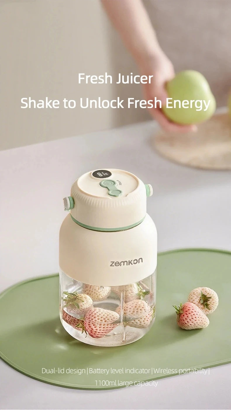 Exprimidor portátil de 1100ML, mezclador de frutas frescas, 26 cuchillas, exprimidor multifuncional recargable por USB, triturador de hielo, licuadora de batidos para el hogar