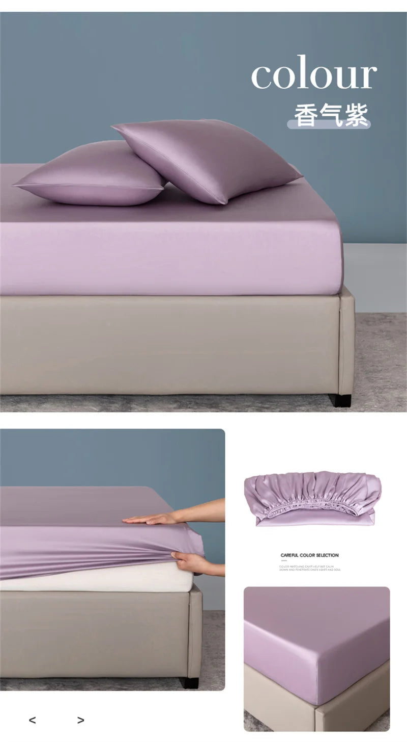 Sábana Ajustable de Bambú Orgánico, Color Sólido, Cubrecama Sedoso de Lujo con Banda Elástica, Tamaño Doble/Queen, Personalizable