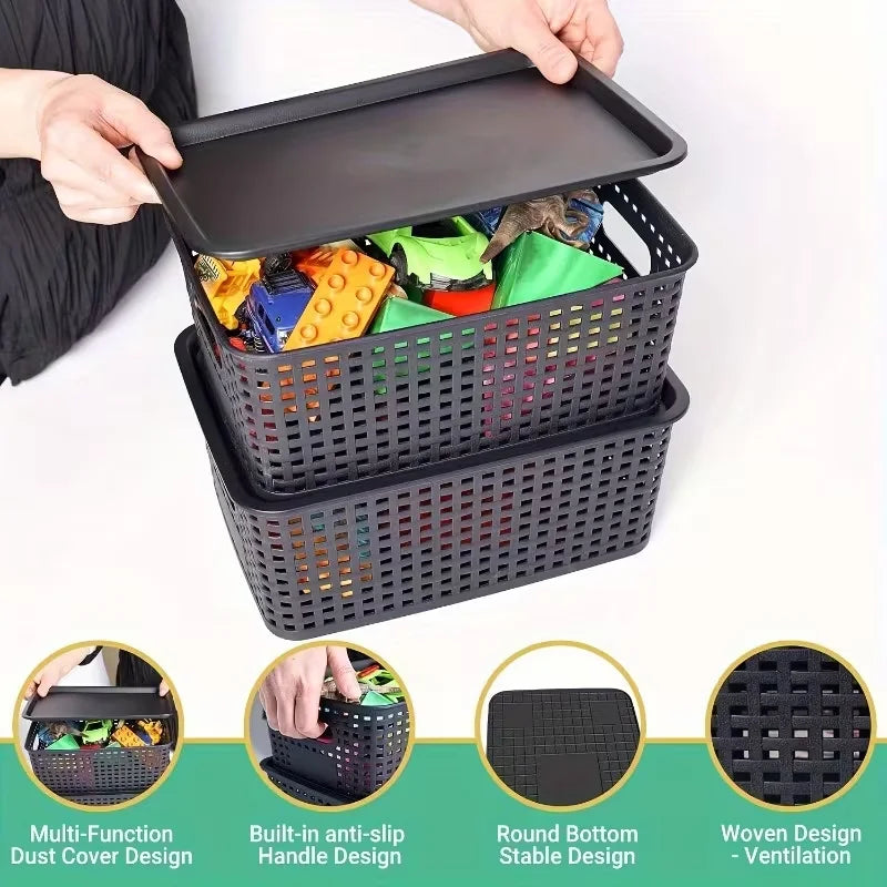 6 cajas de almacenamiento apilables con tapas, contenedor de estante de almacenamiento que ahorra espacio, adecuado para el hogar, la oficina, el dormitorio perfecto para uso doméstico
