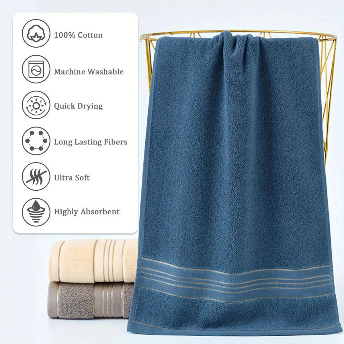Toalla de Baño de Algodón Puro, Suave y Absorbente, Multiusos, de Alta Calidad y Secado Rápido