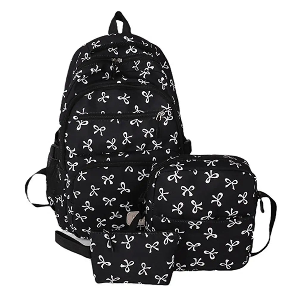 Conjunto de mochila de 3 uds., mochila con lazo de gran capacidad, bolso escolar de nailon con estampado de lazo, mochila para estudiantes con correa ajustable