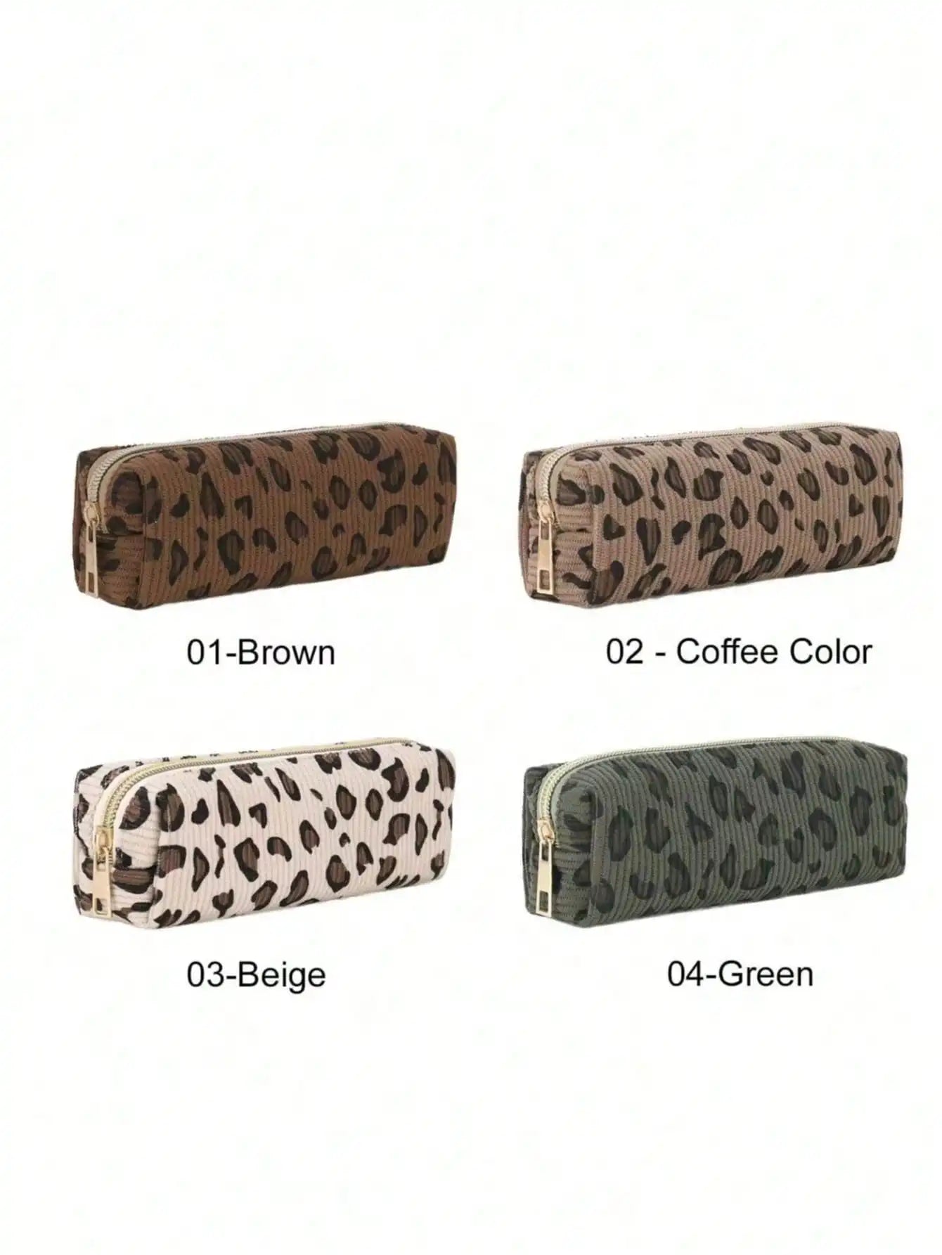 Estuche para lápices de pana con estampado de leopardo, organizador de papelería con cremallera de nailon, bolsa de viaje para maquillaje, regalo de regreso a la escuela para chicas adolescentes, 1 ud.