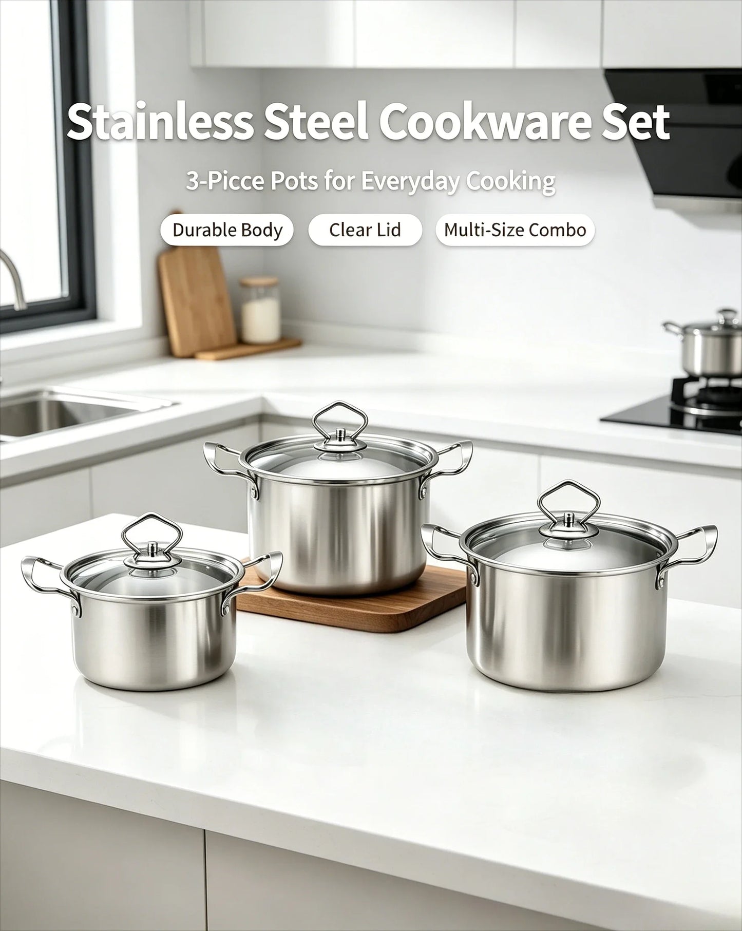 Olla de Cocina de Acero Inoxidable, Cacerola Antiadherente para Leche con Tapa, Utensilios de Cocina, Accesorios, Ollas para Sopa, Portátil para Camping