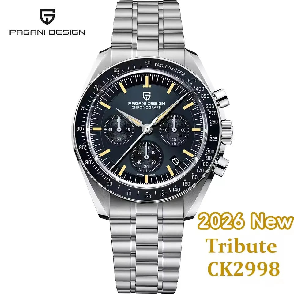 Relojes PAGANI DESIGN Moon para hombre, reloj de cuarzo de lujo dorado, cronógrafo deportivo, zafiro AR, resistente al agua, luminoso, regalo para hombre