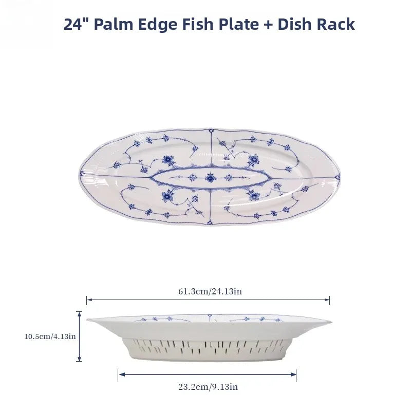 Juego de vajilla de porcelana blanca de Jingdezhen con diseño de hierba Tang azul y blanca, plato llano para uso doméstico, t...