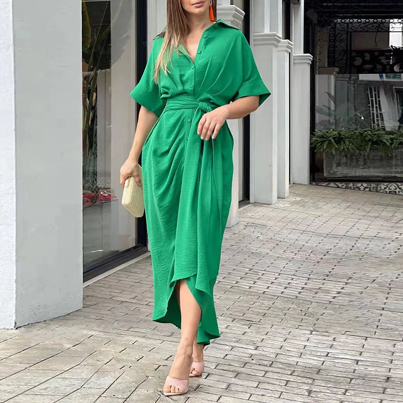 Vestidos Elegantes para Mujer 2026: Vestido de Mujer con Estampado Irregular, Cuello Solapa, Ajuste Delgado y Contraste, Ideal para el Trabajo y con un Toque de Temperamento.
