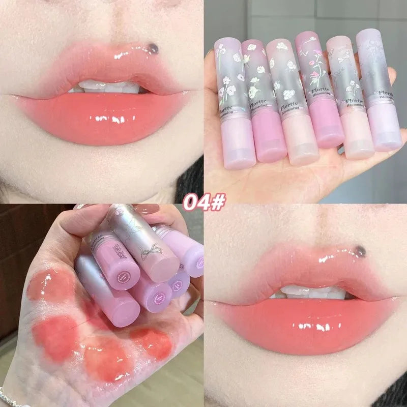 Brillo Labial Sólido Efecto Espejo, Tubo Redondo, Hidratante y Duradero, Tinte Natural Nude Melocotón, Maquillaje Labial en Gel