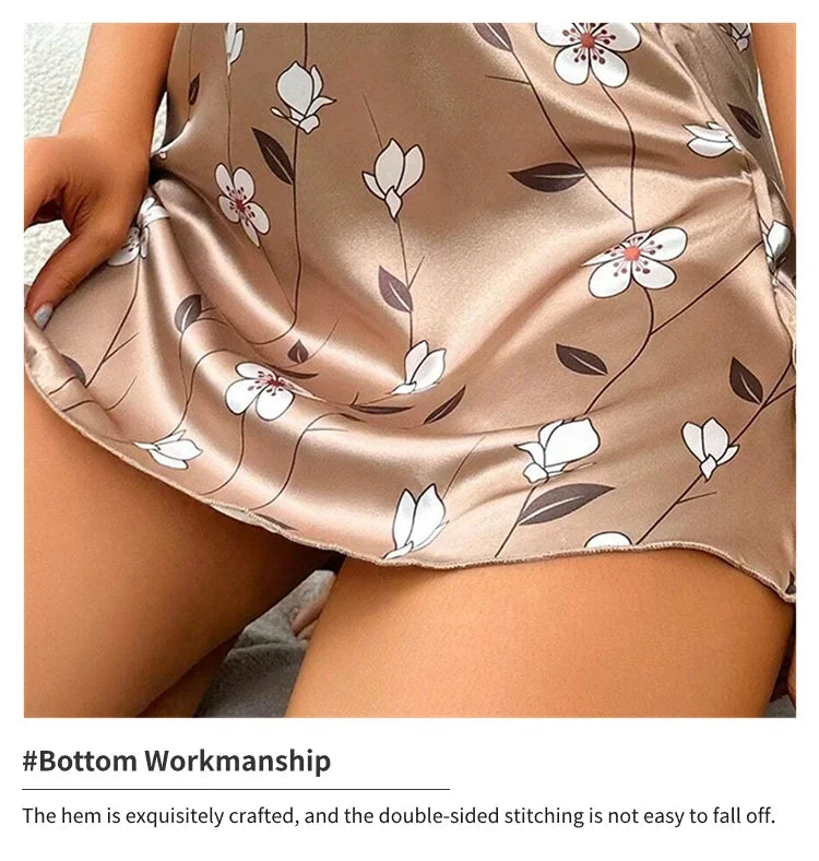 Camisón Sexy con tirantes para mujer, lencería Sexy de satén de seda, ropa de dormir con pintura Floral, minivestido para el hogar