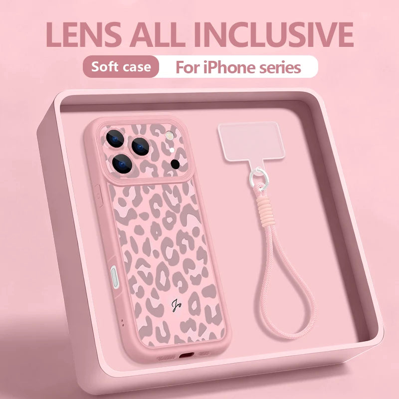 Funda para Teléfono con Estampado de Leopardo y Correa para iPhone 18 17 Pro Max 17e 16 15 14 Pro Max 13 12 Pro, a Prueba de Golpes, de TPU Suave con Cordón