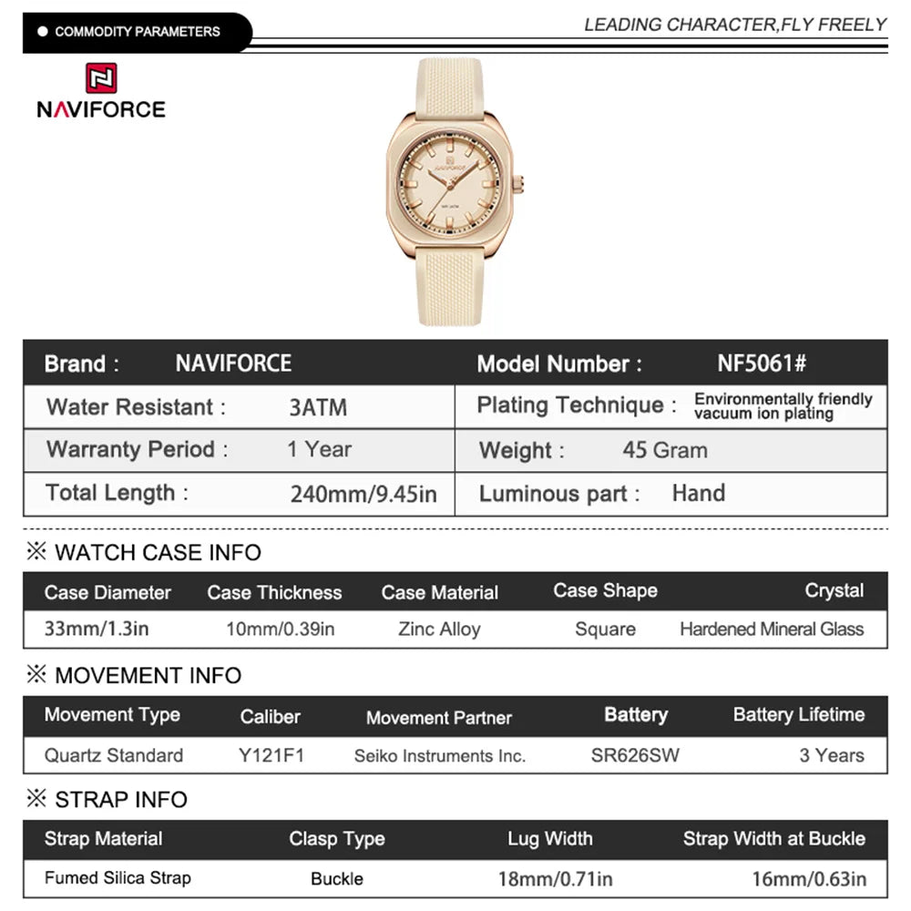NAVIFORCE, reloj para mujer, marca superior, moda de lujo, reloj de pulsera Original para mujer y niña, pulsera de goma de silicona, reloj informal para mujer 5061