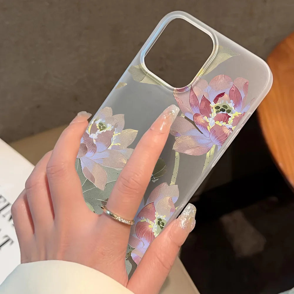 Funda de teléfono con flores para iPhone 16 Pro, funda trasera de piel sedosa delgada translúcida para iPhone 13 11 12 14 15 Pro Max 13 Mini 15 Plus