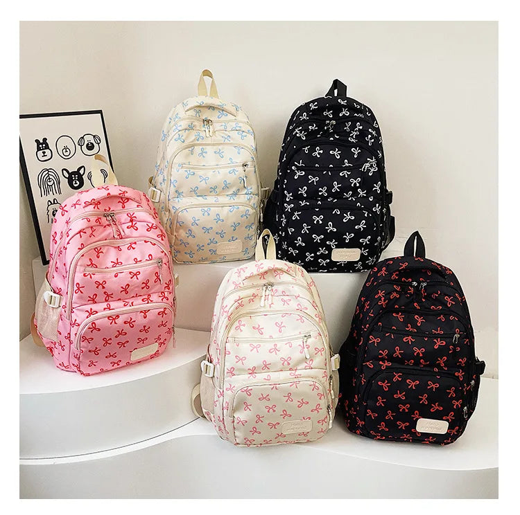 Juego de 3 Bolsas Escolares con Lazo, Mochila de Gran Capacidad, Mochila Casual de Viaje, Mochila Versátil, Bolsa Cruzada, Bolsas para Niñas