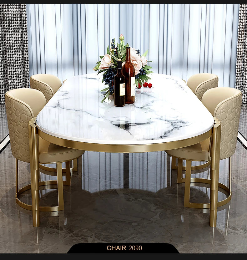 Juego de comedor de acero inoxidable, muebles para el hogar, mesa de comedor de mármol moderna