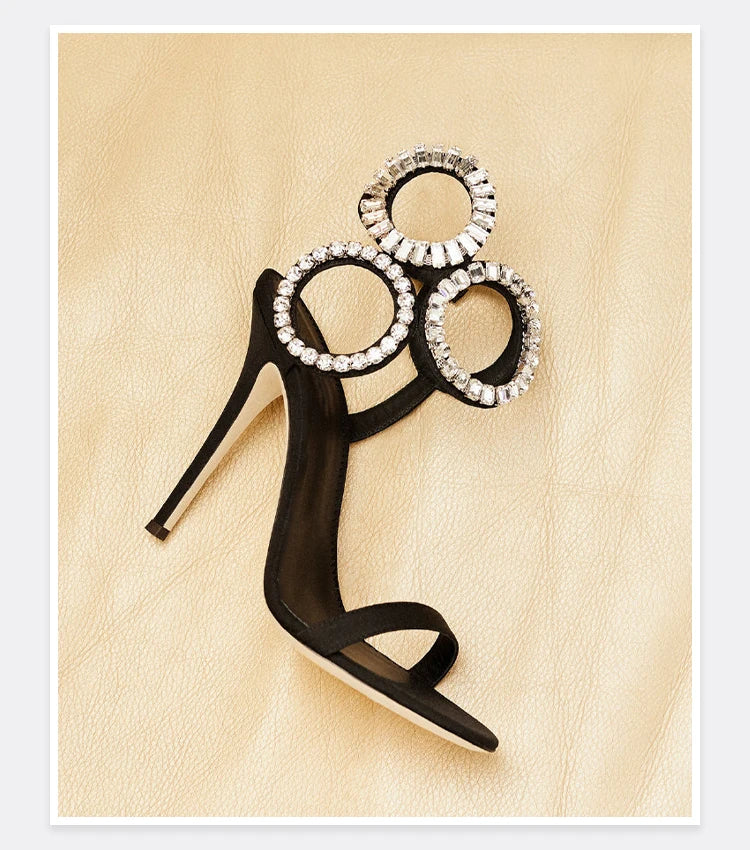 Circle Heels 2024 Nuevo vestido Zapatos de boda con sandalias romanas de tacón abierto con diamantes de imitación