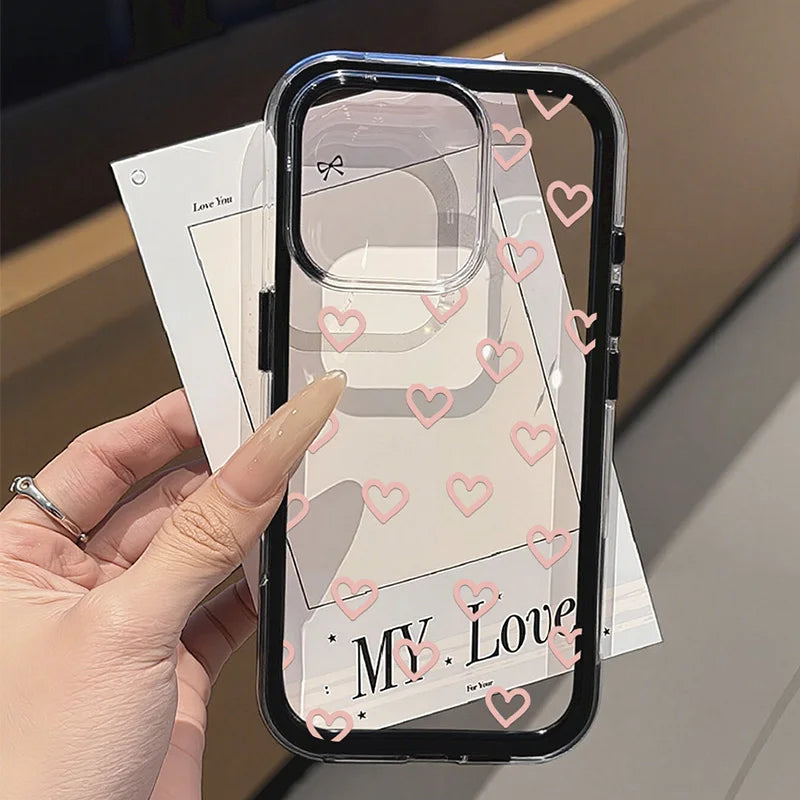Funda de teléfono Love Heart para iPhone 17 funda iPhone 13 16 15 11 12 14 Pro Max 17 Air silicona 2 en 1 funda transparente suave a prueba de golpes