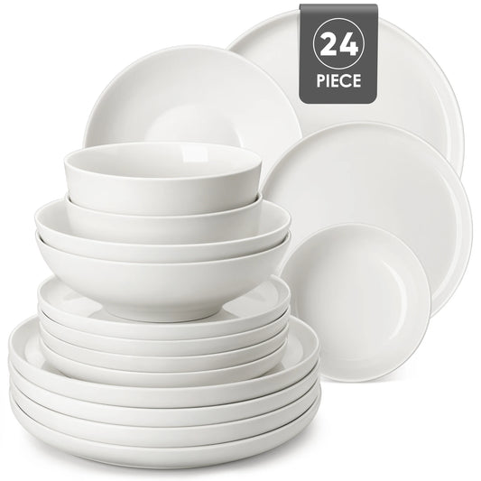 MALACASA 12/16/18/24 Uds platos de porcelana juegos de vajilla juego de platos de cerámica con plato de cena/postre/cuenco de cereales/sopa de 4/6 Uds