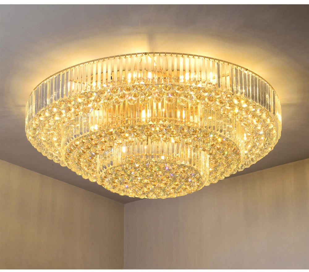 Luces de techo LED redondas clásicas, candelabros de cristal de lujo, decoración del hogar, plafón para sala de estar