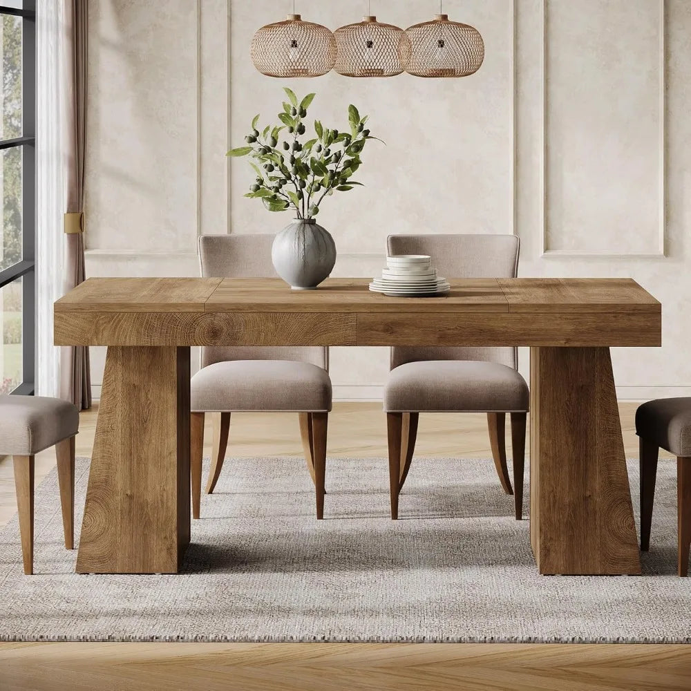 Mesa de Comedor de 55 Pulgadas para 4-6 Personas, Mesa Rectangular para Comedor con Patas Resistentes, Mesa de Madera para Cocina, Estilo Mid-Century