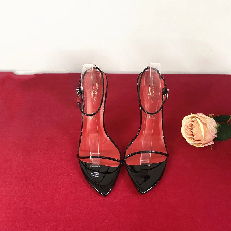 Nuevas Sandalias de Tacón Alto con Tira Fina y Minimalista de 10 cm, con Tiras Sexys en el Tobillo, Talla Grande, Tacón Delgado, para Mujer