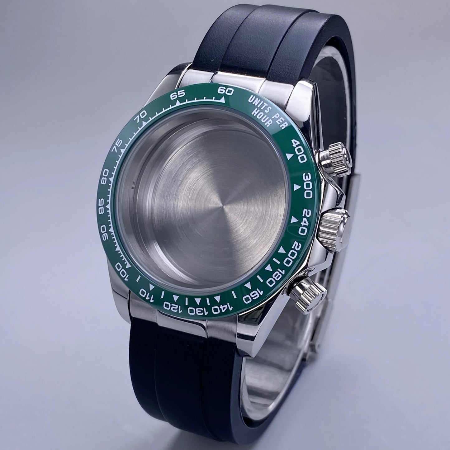 Caja VK63 Negra de 39 mm, Acero Inoxidable, Cristal de Zafiro Plano, Resistente al Agua, Compatible con Esferas de 29 mm-30 mm, Piezas de Caja para Reloj con Movimiento VK63
