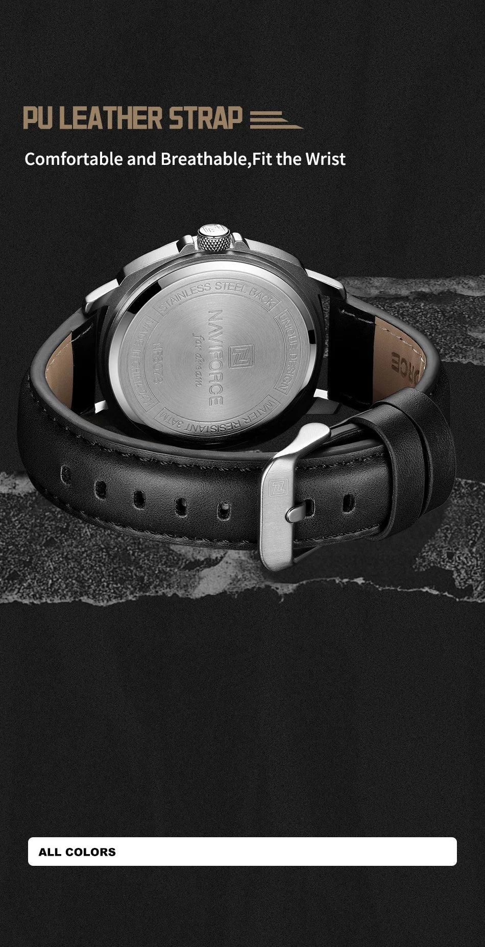 Marca NAVIFORCE, Reloj de cuarzo para Hombre, banda de PU de alta calidad, Reloj de pulsera con calendario para Hombre, indicador de fecha automático, relojes impermeables, Reloj para Hombre