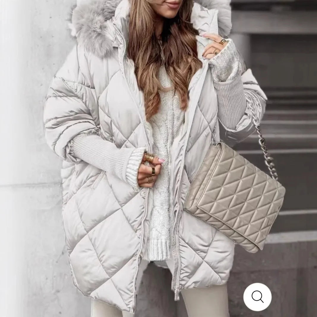 Ropa de Invierno de algodón cálido temperamento con capucha cárdigan con cremallera Color sólido Abrigos Invierno Mujer 2025 Casacos Inverno Feminino