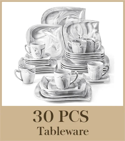 MALACASA-Juego de vajilla de porcelana blanca, juego de tazas, platillos, platos de cena, postre, sopa, servicio de vajilla para 30/60, 6/12 piezas