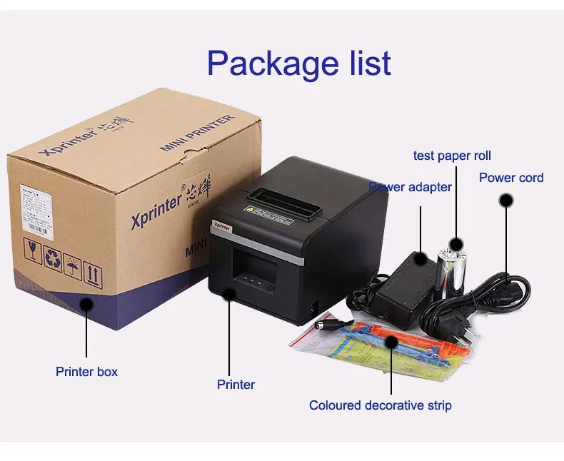 Impresora térmica de recibos Xprinter de 80mm con cortador automático velocidad de impresión de 200 mm/s con USB + Ethernet/Bluetooth/wifi XP-N160II 80T T80A
