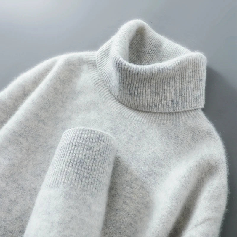 Suéter de cuello alto de lana 100% con jersey para hombre, otoño e invierno, cálido y de manga larga, superventas, nuevo suéter básico de punto