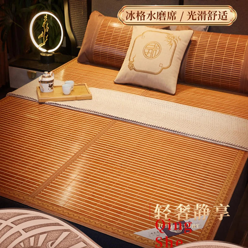 Estera para balcón, estera de bambú, cama doble de doble cara para el hogar, estera plegable de seda helada, cama individual para dormitorio de estudiantes