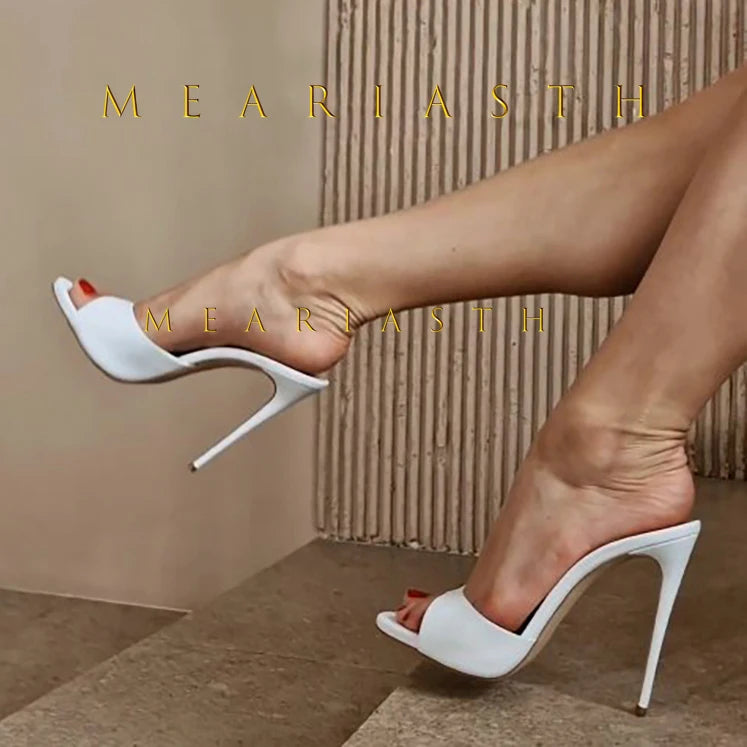 Sandalias de tacón de charol rojo, Sandalias poco profundas sin cordones, tacones sexis sólidos, zapatos de tacón de aguja de verano de 10CM, Sandalias con punta abierta y una correa