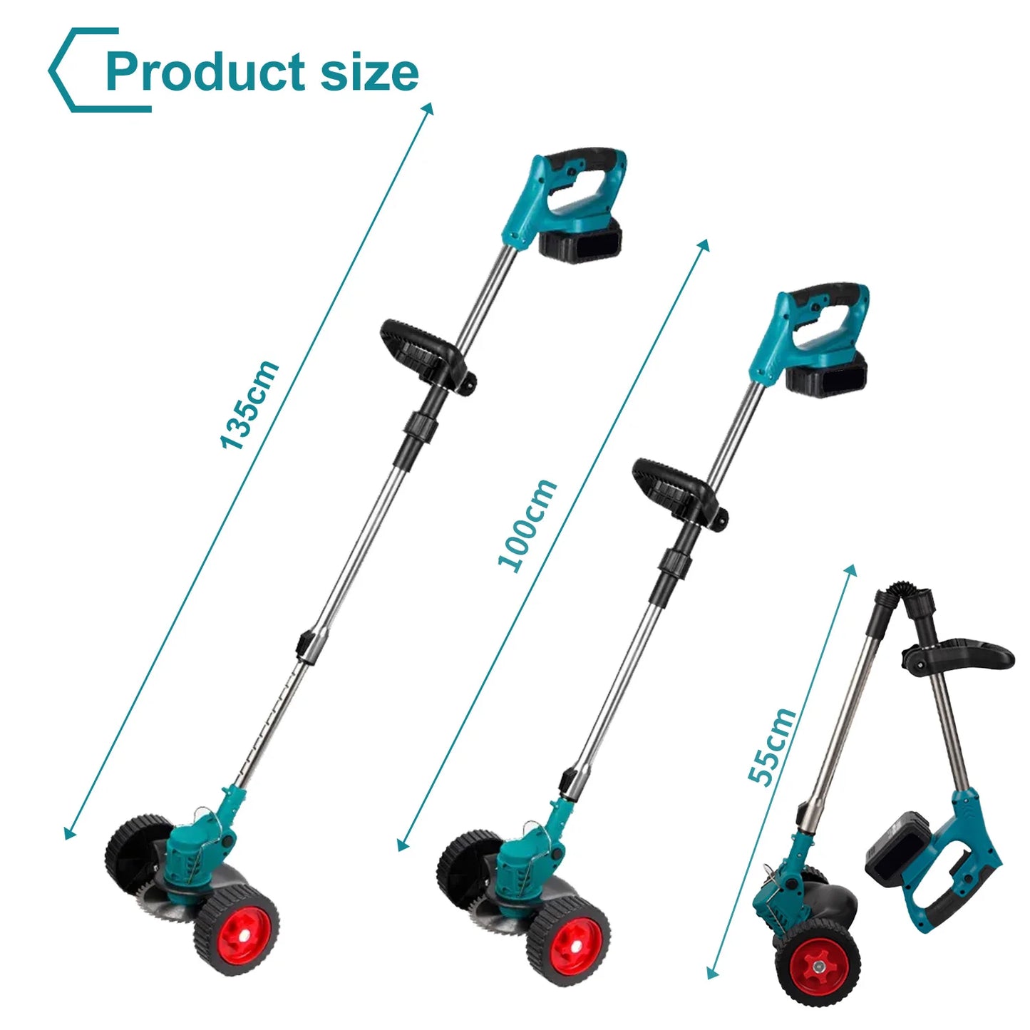Cortacésped eléctrico inalámbrico, cortador de césped ajustable de longitud plegable, herramienta de jardín para pasadores de batería Makita de 18V