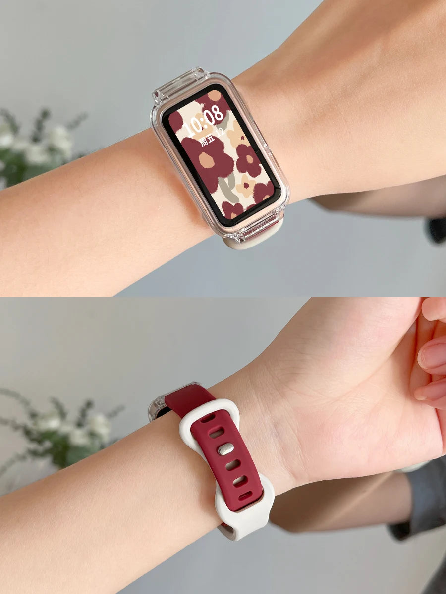 Funda transparente + correa para Huawei Band 10/9/8, accesorios, pulsera deportiva de silicona, correa para Huawei Band 10 9 NFC/8 NFC