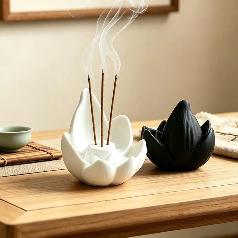 Porta incienso creativo en forma de loto, un artículo decorativo para el hogar que ayuda a regular las emociones y purificar el aire, facilitando el sueño.