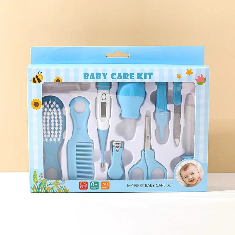 Kit de Cuidado para Bebés 10 en 1: Set de Aseo para Recién Nacidos (Cortaúñas/Cepillo/Termómetro) para Bebés (Rosa/Azul)