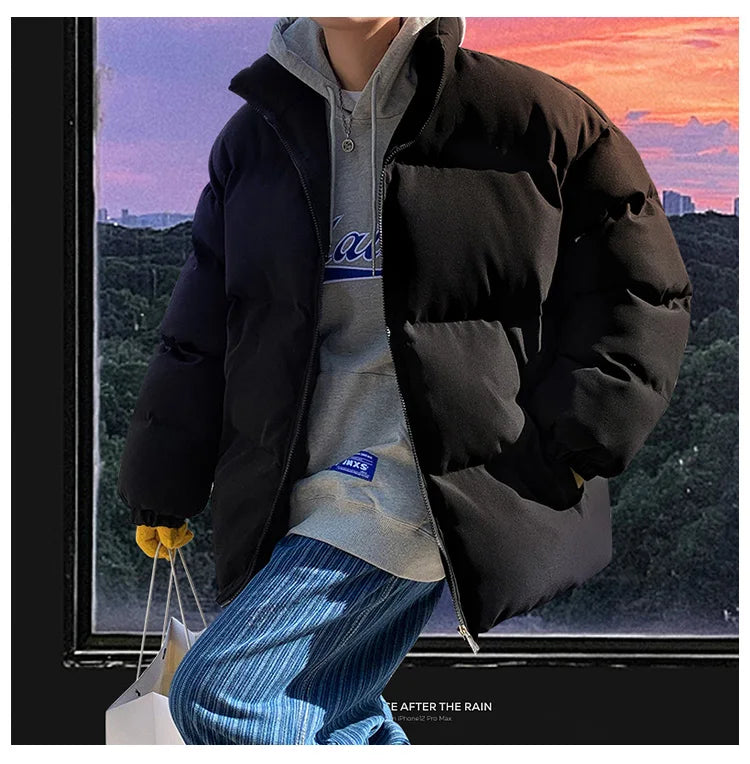 Ropa de calle Harajuku abrigo de invierno cálido para hombre Parka informal de Color sólido con cuello levantado chaqueta de invierno de gran tamaño para mujer