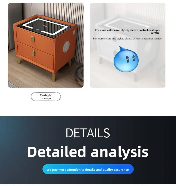 Mesita de noche de madera inteligente con altavoz cargador inalámbrico, mesita de noche minimalista moderna de dos cajones, muebles multifuncionales para el hogar