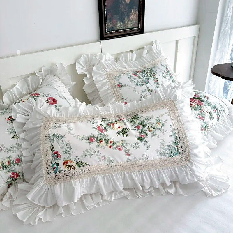 Juego de fundas de edredón con volantes, de 3 piezas ropa de cama, Floral, 100% algodón, blanco, 2 fundas de almohada, US/UK, Super King size