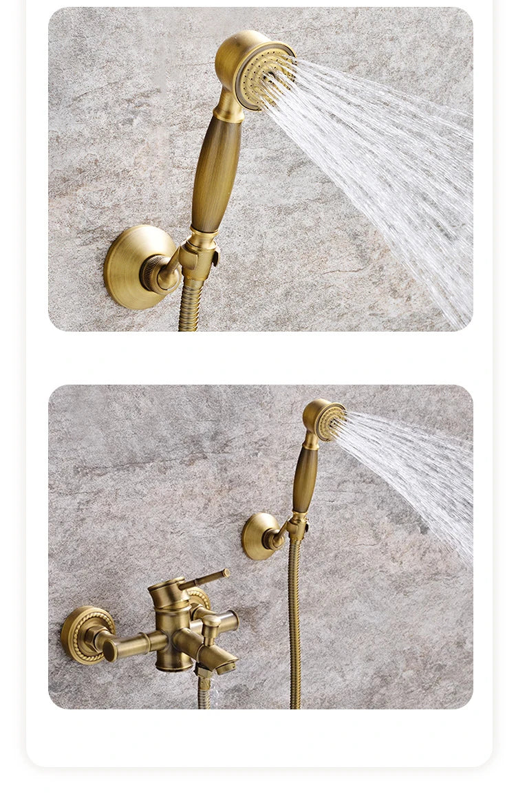 Grifo de ducha de baño antiguo, mezclador de bañera caliente y fría, grifo de grúa, montaje en pared, Material de latón, juego de baño de Bambú