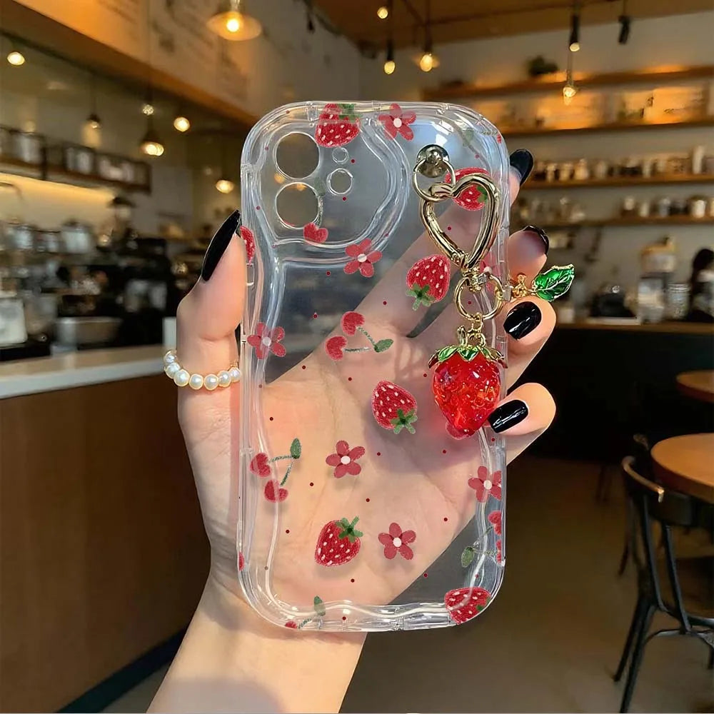 Funda con colgante de flor de fresa para Realme 15 13 14 Pro Plus 12 12X C71 C67 8i 8 C15 C12 C25 C25S C11 11 5G 7 6 5 Pro