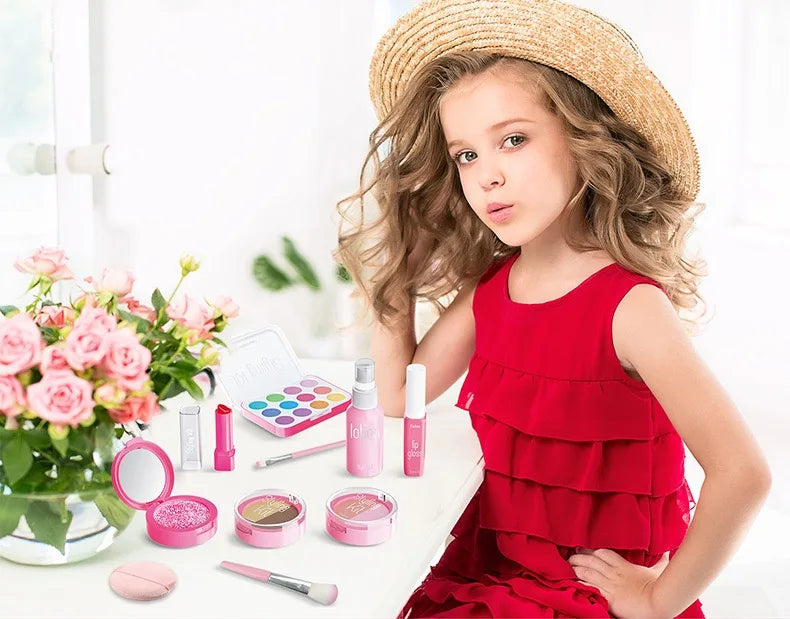 Set de Maquillaje de Juguete para Niñas: Manicura Falsa, Color de Labios, Sombra de Ojos, Cosméticos y Juguetes con Temática de Princesa (No se pueden lavar)