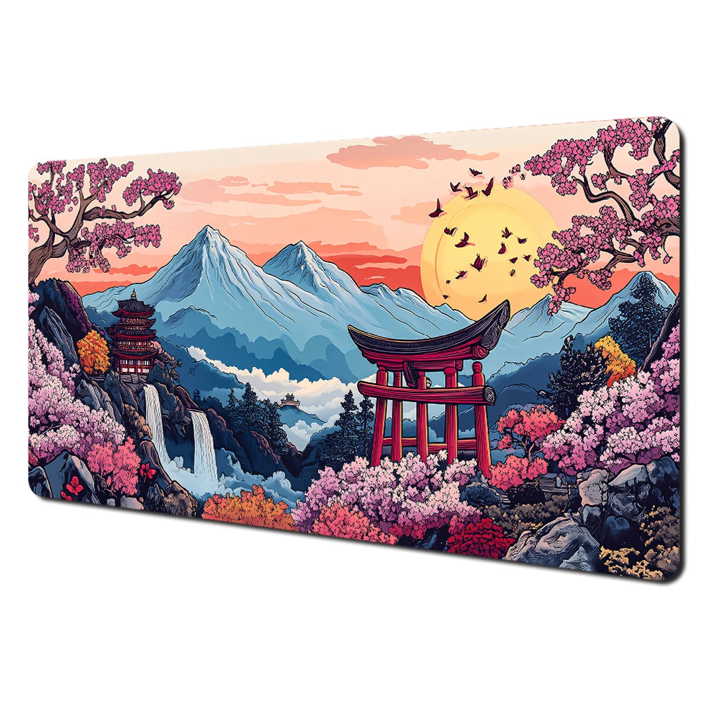 Alfombrilla de ratón grande con paisajes artísticos en rojo y negro, alfombrilla de escritorio duradera antideslizante, accesorios de oficina, alfombrilla para teclado y ratón, Tapis De Bureau
