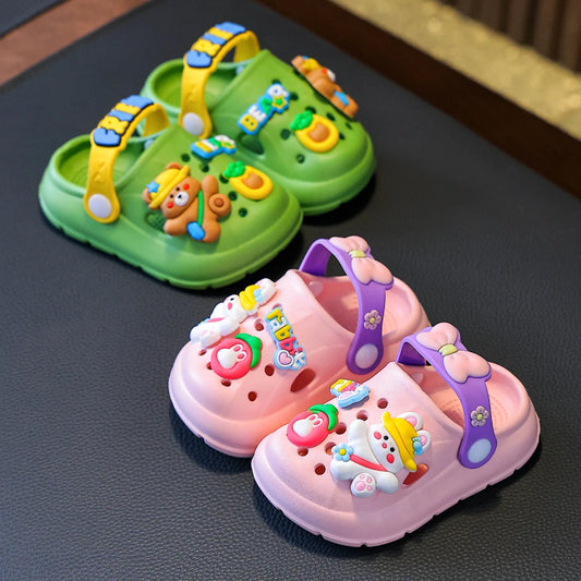 Zapatos de jardín con dibujos de conejitos para niñas, zuecos de suela blanda para bebé, sandalias transpirables antideslizantes para interiores y exteriores, sandalias de playa a la moda