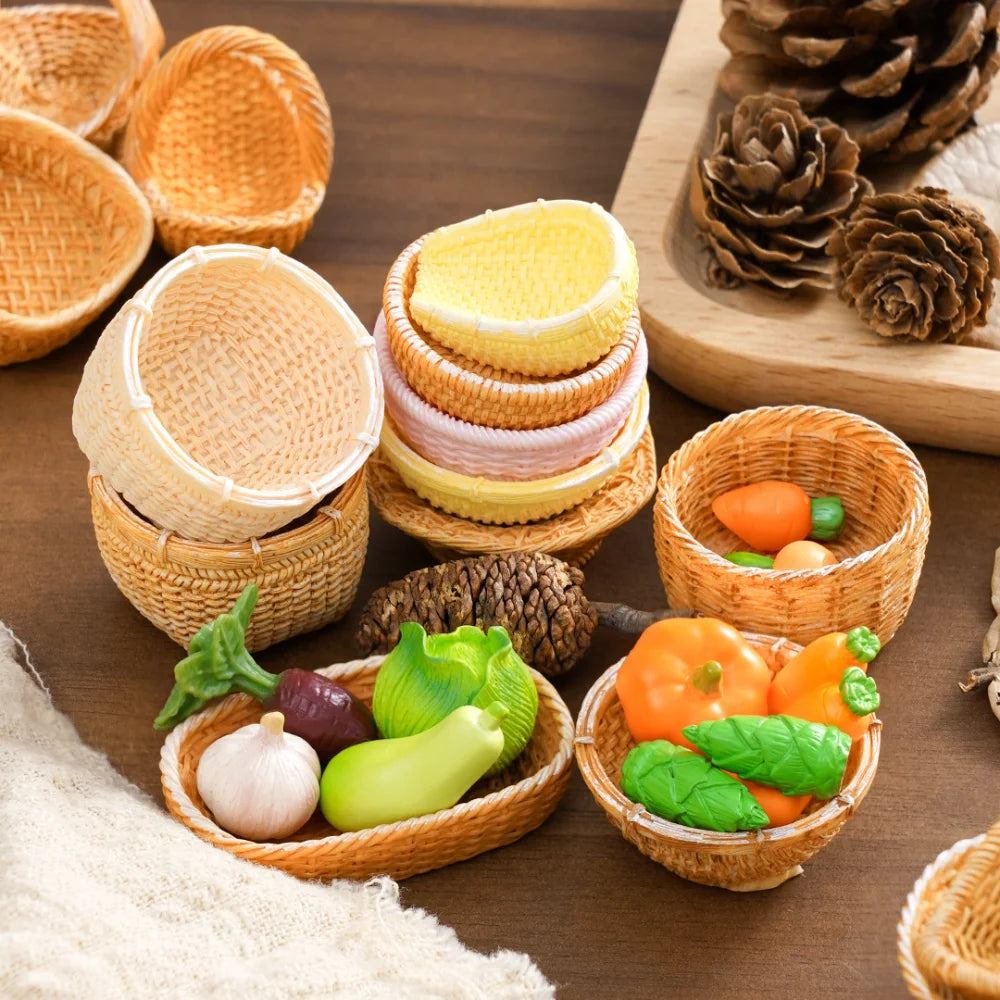 Cesta de Mimbre en Miniatura para Casa de Muñecas 1/12, Modelo de Cesta de Pan y Frutas, Accesorios para Escena de Cocina, Regalo para Niños